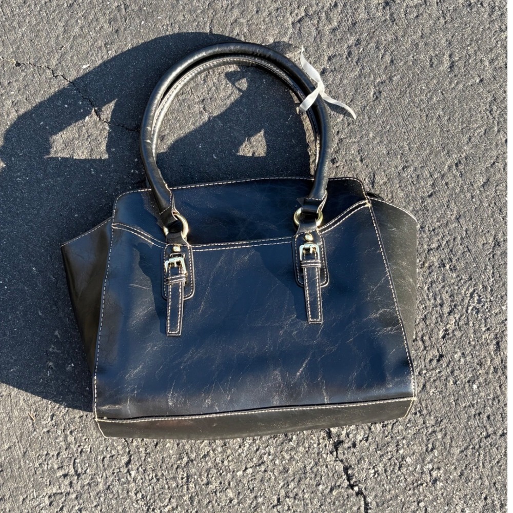 Classic Black Structured Satchel Bag Vegan Leather‎ Top Handle Crossbody